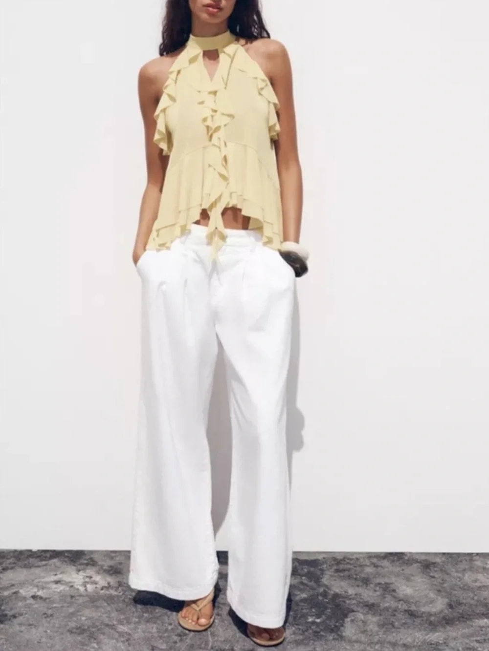 ZARA Yellow Ruffled Halter Top - Picture 2 of 4